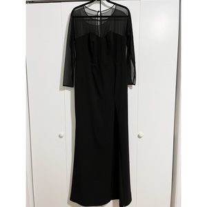 Sheer Upper Bodice Deep Left Leg Slit Black OZ Size Long Dress